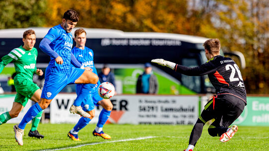 Ohne den Führenden der Oberliga-Torjägerliste, Max Wilschrey (in Blau, vorne), und seinen möglichen Ersatz Jan Mahrla (dahinter) Ohne den Führenden der Oberliga-Torjägerliste, Max Wilschrey (in Blau, vorne), und seinen möglichen Ersatz Jan Mahrla (dahinter)