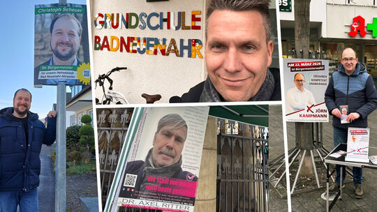 Im Stadtbild fallen die vielen Wahlplakate von Christoph Scheuer (links), Jörn Kampmann (rechts) oder auch Axel Ritter (unten Mi Im Stadtbild fallen die vielen Wahlplakate von Christoph Scheuer (links), Jörn Kampmann (rechts) oder auch Axel Ritter (unten Mi