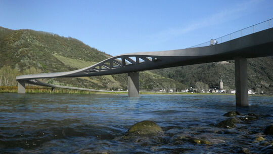 Der Siegerentwurf der Mittelrheinbrücke von 2009 ist welterbeverträglich, liegt jedoch in einem wichtigen Naturschutzgebiet. Der Siegerentwurf der Mittelrheinbrücke von 2009 ist welterbeverträglich, liegt jedoch in einem wichtigen Naturschutzgebiet.