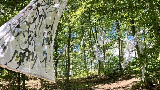Märchenhaft: Auf dem Kunstparcours durch den Wald begegnet man beim Forestival auch den kalligraphischen Arbeiten von Chris Ailm Märchenhaft: Auf dem Kunstparcours durch den Wald begegnet man beim Forestival auch den kalligraphischen Arbeiten von Chris Ailm